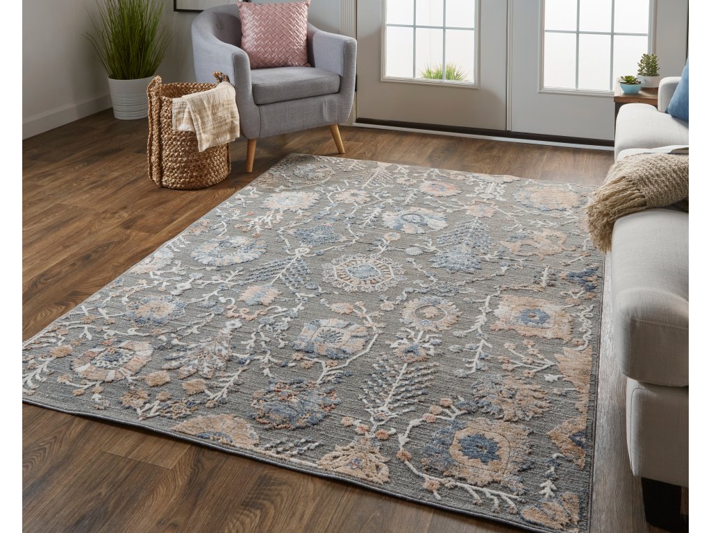 Thackery Transitional Floral and Botanical, Gray/Ivory/Tan, 5' x 6'-10" Area Rug - image 1