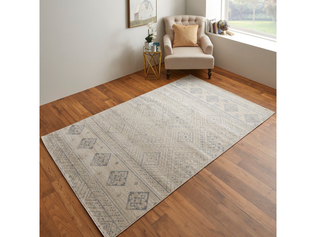 Camellia Transitional Geometric, Ivory/Blue, 4'-3" x 6'-3" Accent Rug - image 1
