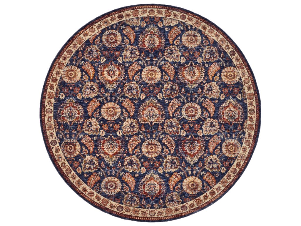 Hammond Transitional Floral and Botanical, Blue/Orange/Tan, 5' x 5' Round Rug - main image