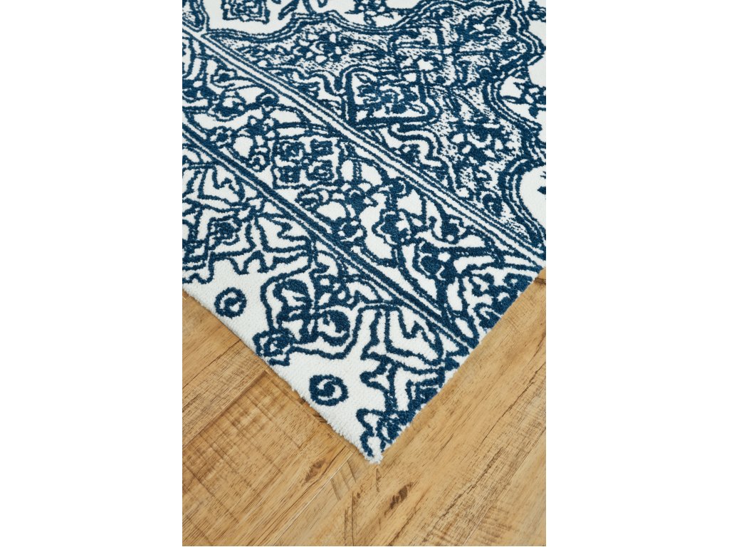 Carina Traditional Trellis and Lattice, Blue/White, 2' x 3' Accent Rug - image 1