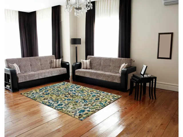 Brixton Modern Floral and Botanical, Green/Blue/Tan, 10' x 13'-2" Area Rug - Alternative View