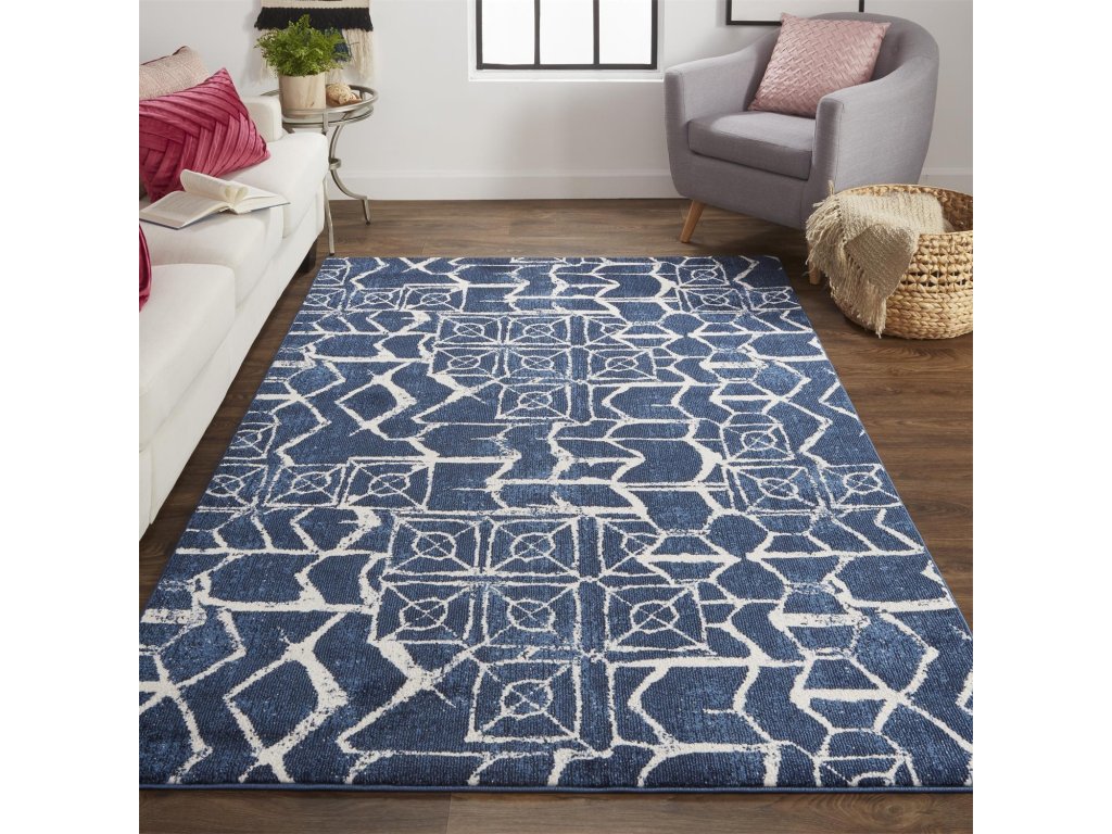 Remmy Transitional Geometric, Blue/Ivory, 10' x 13'-2" Area Rug - image 1