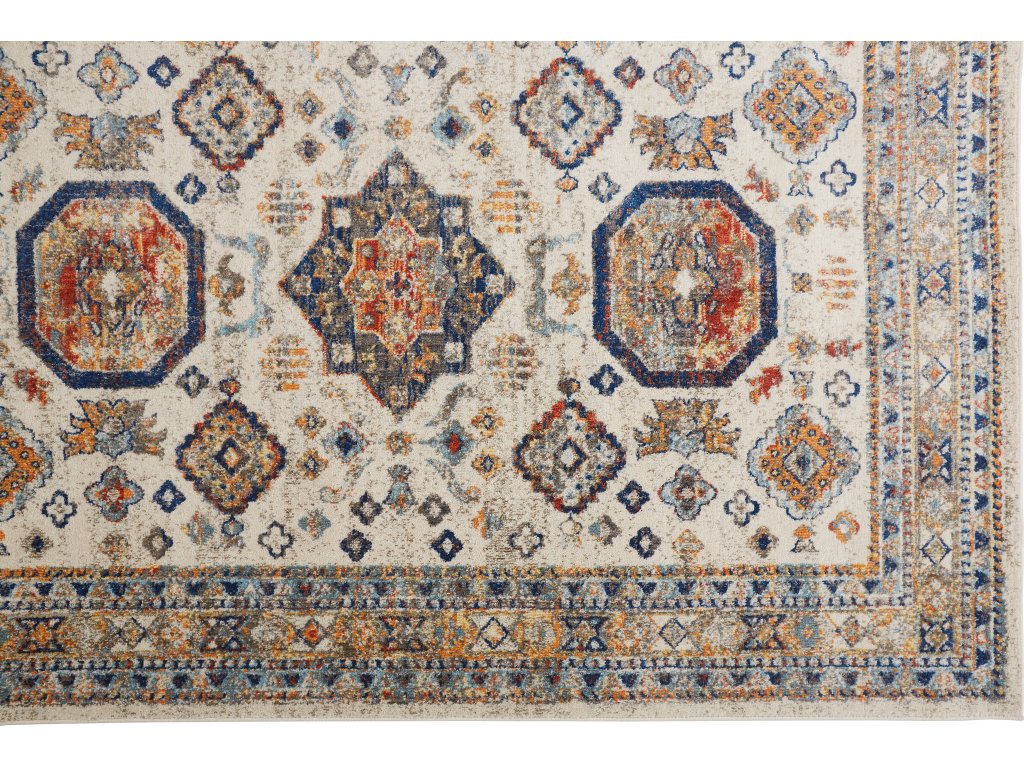 Bellini Transitional Medallion, Ivory/Orange/Blue, 7'-10" x 7'-10" Round Rug - image 2