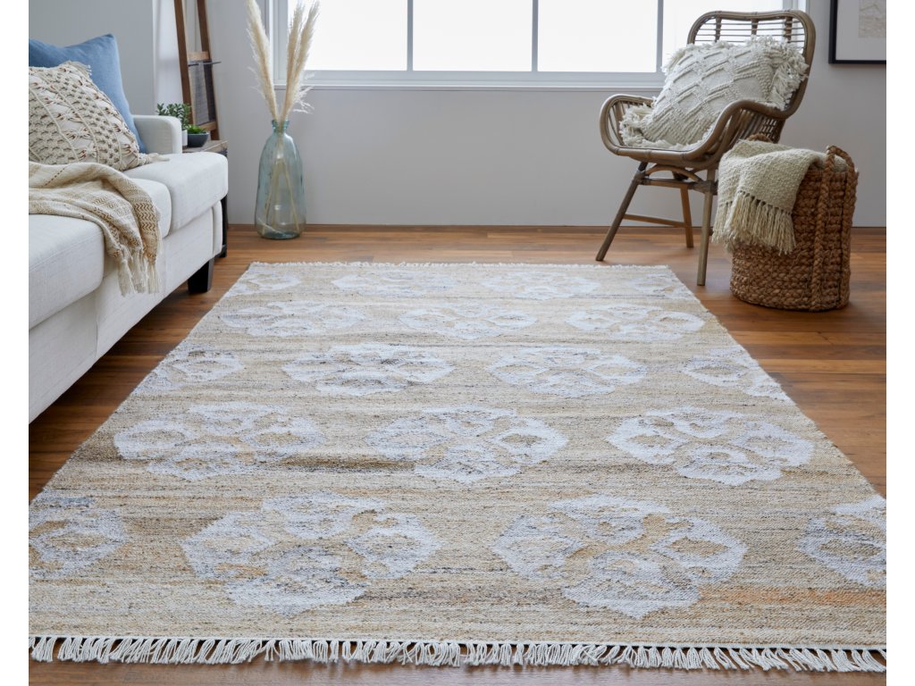 Beckett Transitional Damask, Tan/Ivory/Orange, 5' x 8' Area Rug - image 2