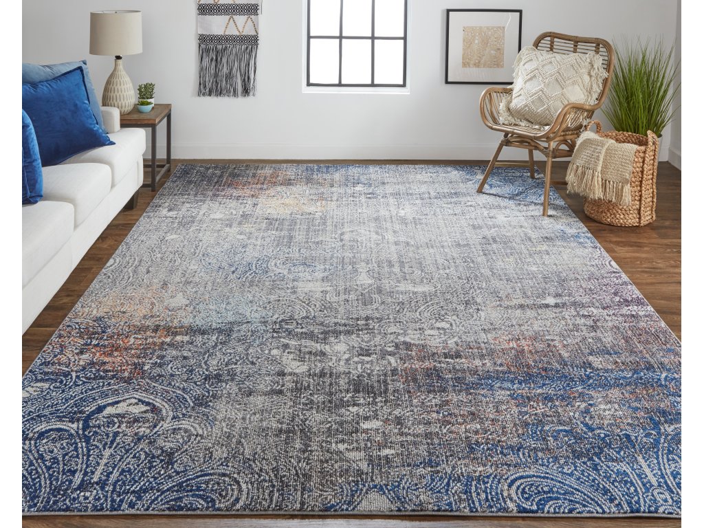 Bellini Transitional Damask, Taupe/Blue/Ivory, 9'-2" x 12'-4" Area Rug - image 1