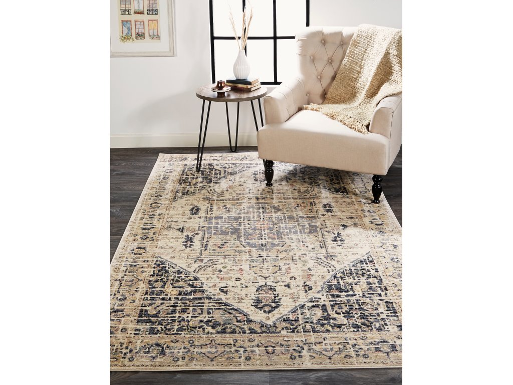 Grayson Transitional Medallion, Tan/Gray/Black, 1'-8" x 2'-8" Accent Rug - image 1