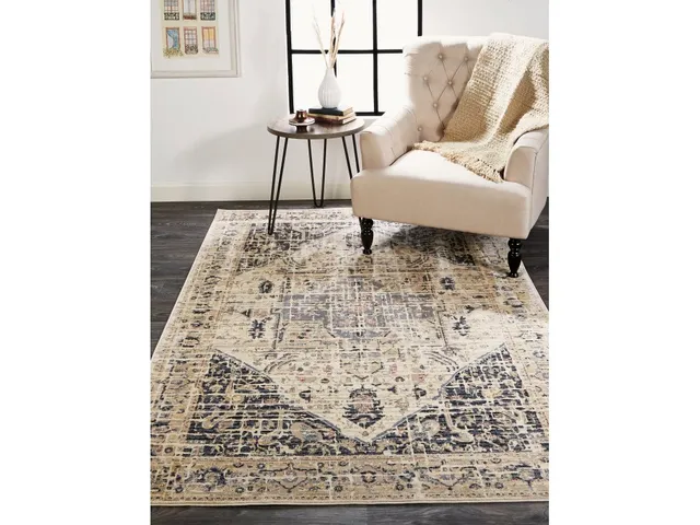 Grayson Transitional Medallion, Tan/Gray/Black, 1'-8" x 2'-8" Accent Rug - Alternative View