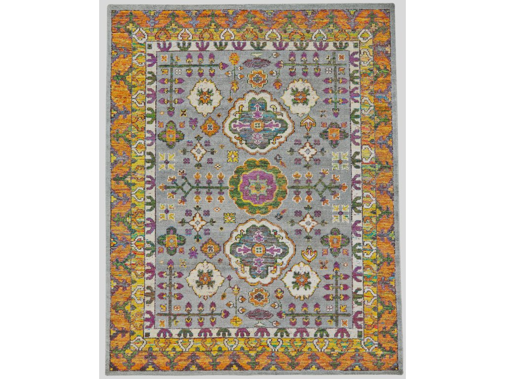 Sattika Transitional Bordered, Gray/Orange/Purple, 7'-9" x 9'-9" Area Rug - main image