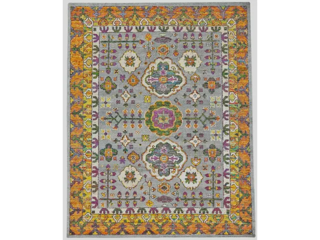 Sattika Transitional Bordered, Gray/Orange/Purple, 7'-9" x 9'-9" Area Rug