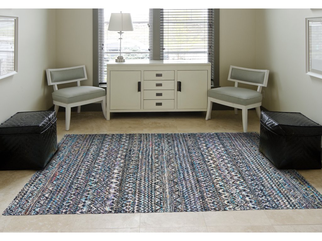 Tortola Transitional Diamond, Black/White/Blue, 8'-6" x 11'-6" Area Rug - image 1