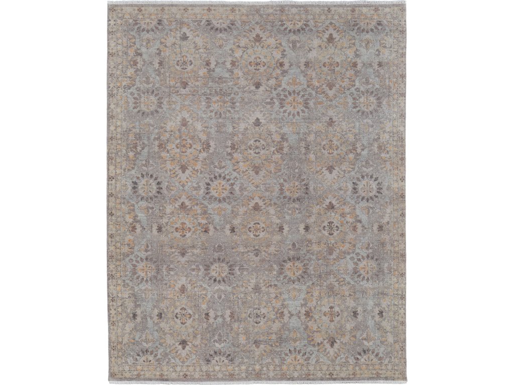 Rowen Transitional Damask, Taupe/Gray/Orange, 7'-9" x 9'-9" Area Rug - main image