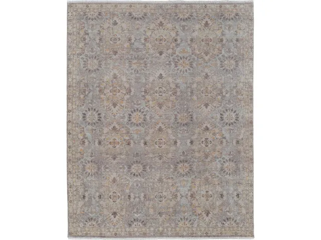 Rowen Transitional Damask, Taupe/Gray/Orange, 7'-9" x 9'-9" Area Rug