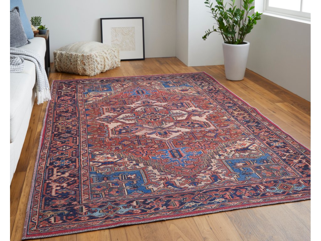 Rawlins Transitional Medallion, Red/Tan/Blue, 5'-3" x 7'-6" Area Rug - image 1