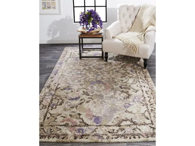 Tivoli Transitional Floral and Botanical, Taupe/Gray/Purple, 5' x 8' Area Rug - Alternative View