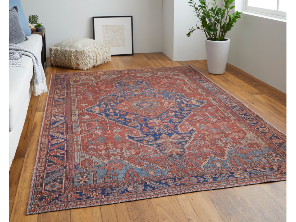 Rawlins Transitional Medallion, Red/Tan/Blue, 5'-3" x 7'-6" Area Rug - image 1