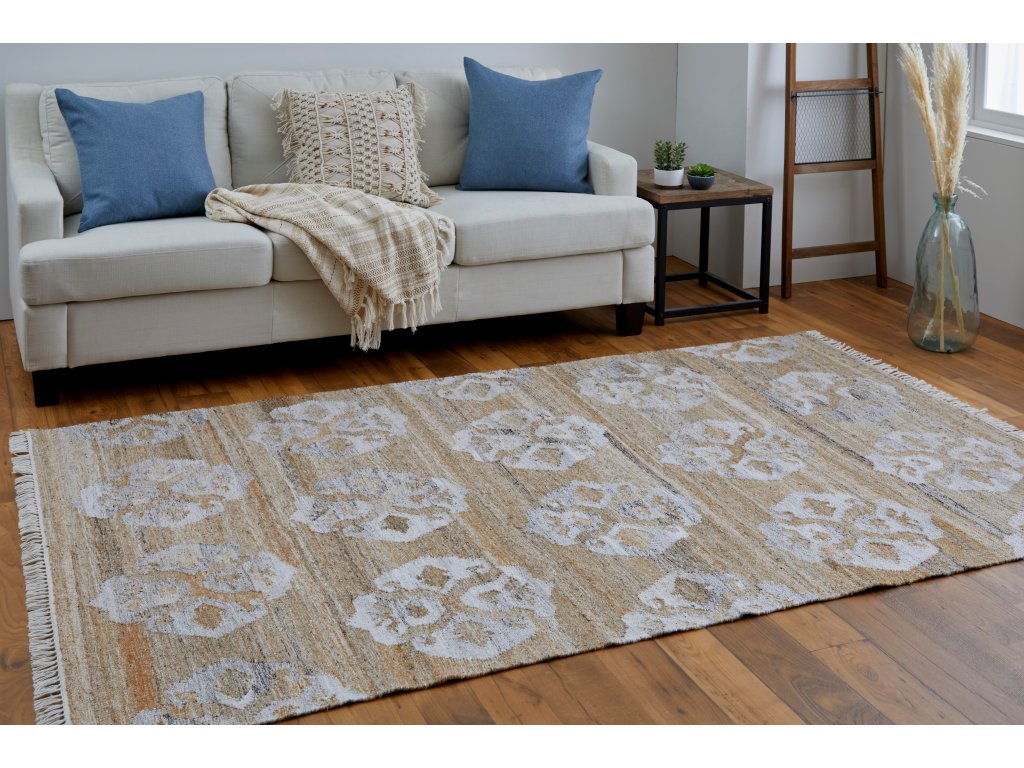 Beckett Transitional Damask, Tan/Ivory/Orange, 5' x 8' Area Rug - image 3