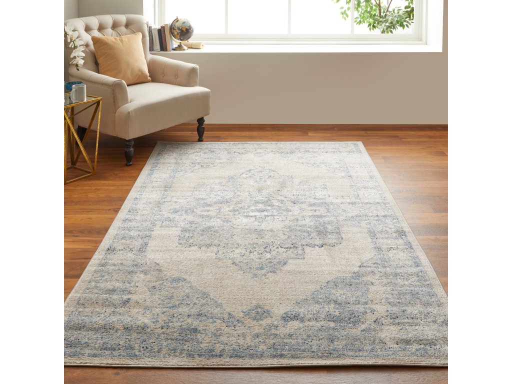 Camellia Transitional Medallion, Blue/Ivory, 5' x 7'-6" Area Rug - image 2