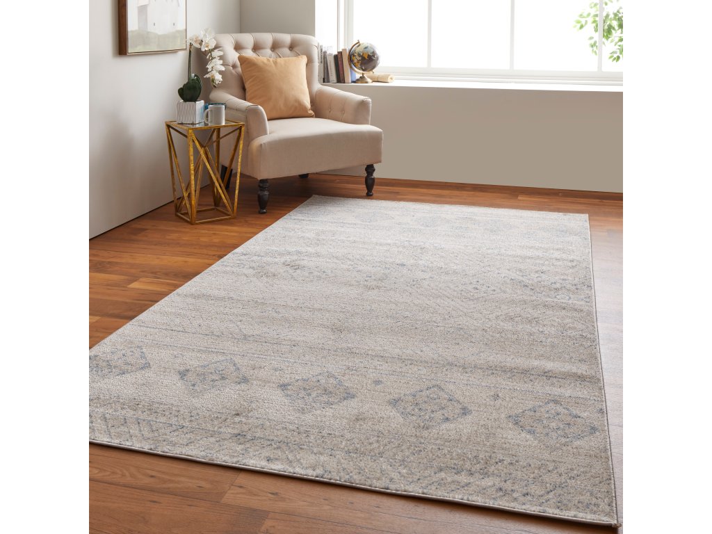 Camellia Transitional Geometric, Ivory/Blue, 4'-3" x 6'-3" Accent Rug - image 3