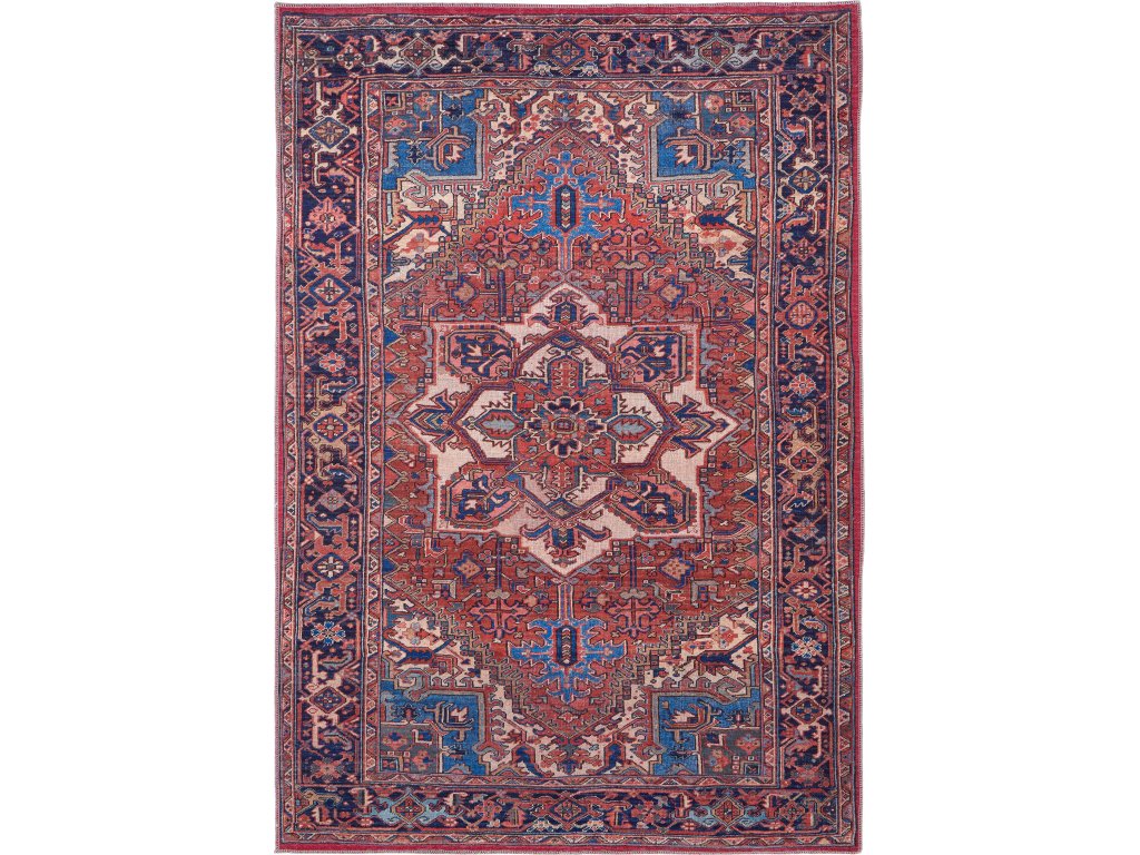 Rawlins Transitional Medallion, Red/Tan/Blue, 5'-3" x 7'-6" Area Rug - main image
