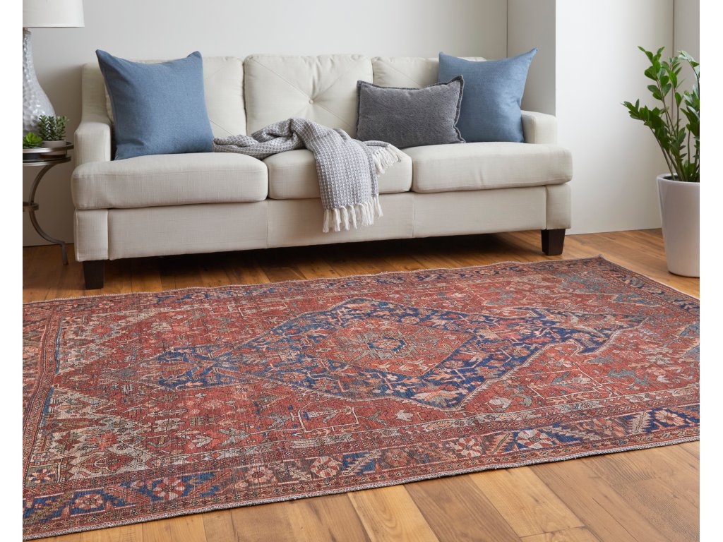 Rawlins Transitional Medallion, Red/Tan/Blue, 5'-3" x 7'-6" Area Rug - image 3