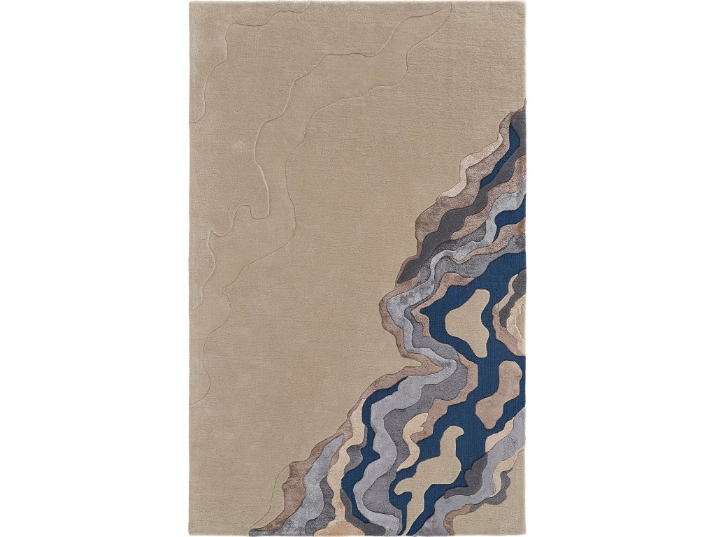 Serrano Transitional Abstract, Ivory/Tan/Blue, 5' x 8' Area Rug - main image