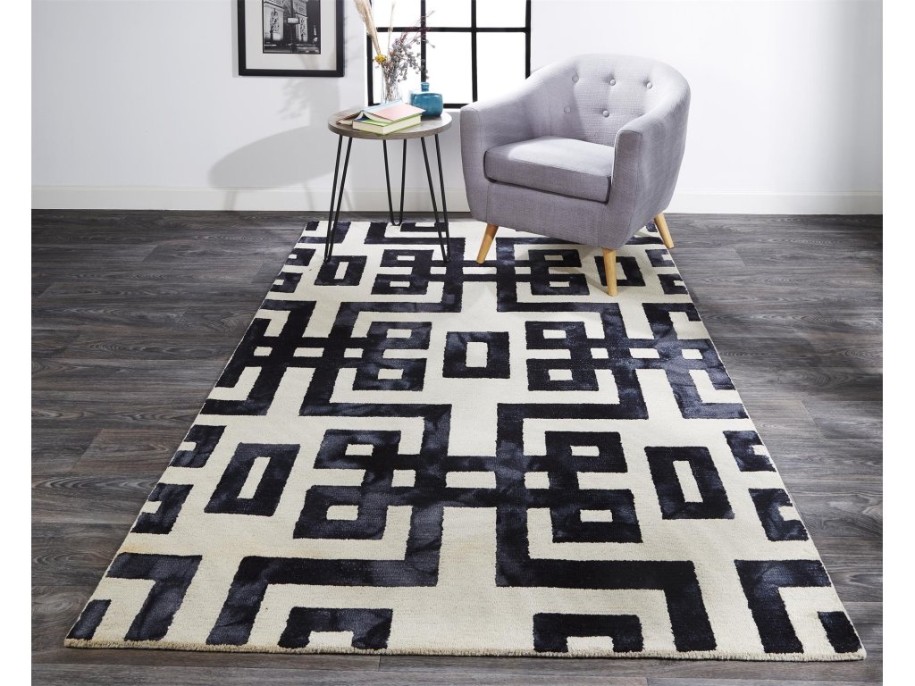 Lorrain Modern Geometric, Tan/Black, 3'-6" x 5'-6" Accent Rug - image 1