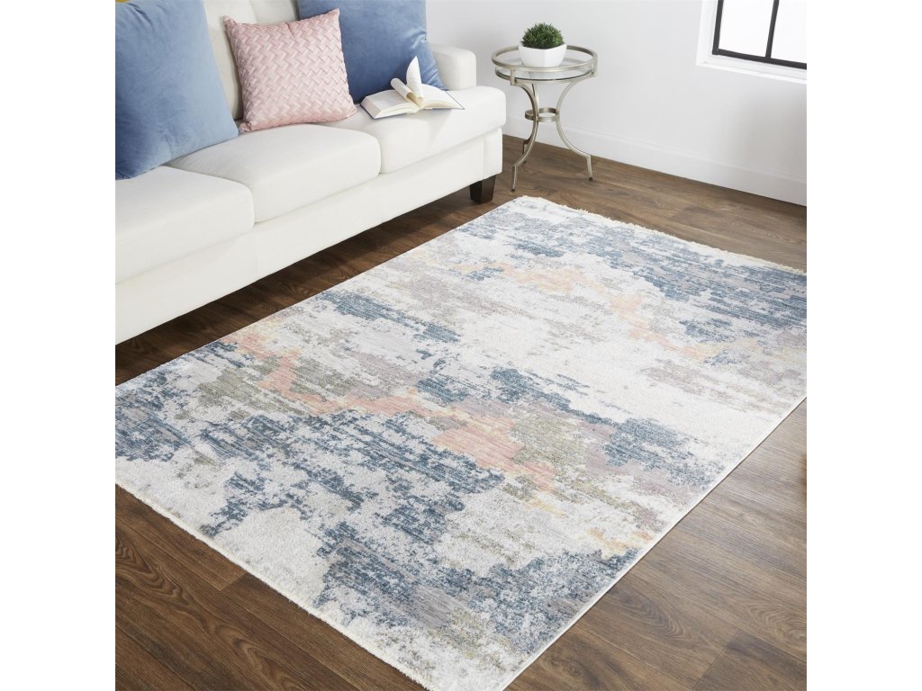 Kyra Transitional Abstract, Blue/Gray/Ivory, 7'-6" x 9'-7" Area Rug - image 1