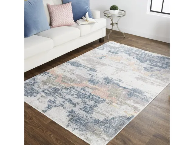 Kyra Transitional Abstract, Blue/Gray/Ivory, 7'-6" x 9'-7" Area Rug - Alternative View