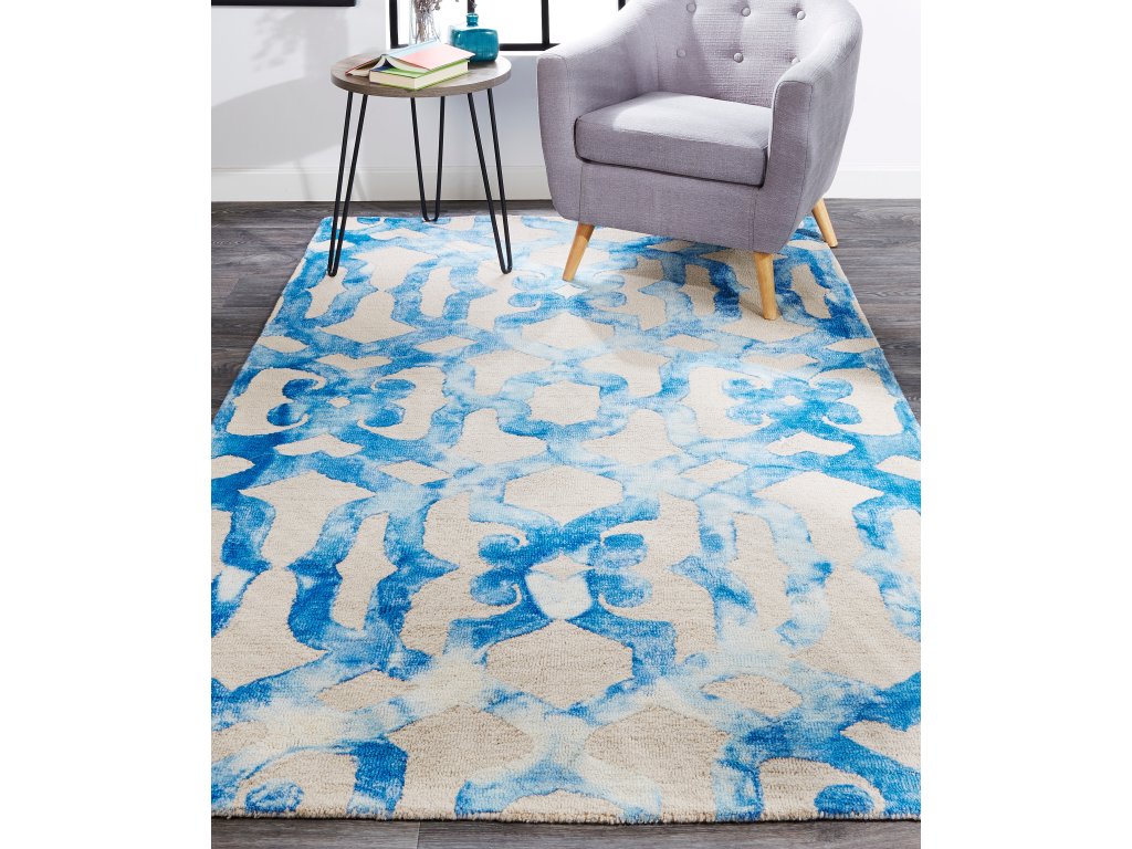 Lorrain Modern Trellis and Lattice, Ivory/Blue/Green, 2' x 3' Accent Rug - image 2