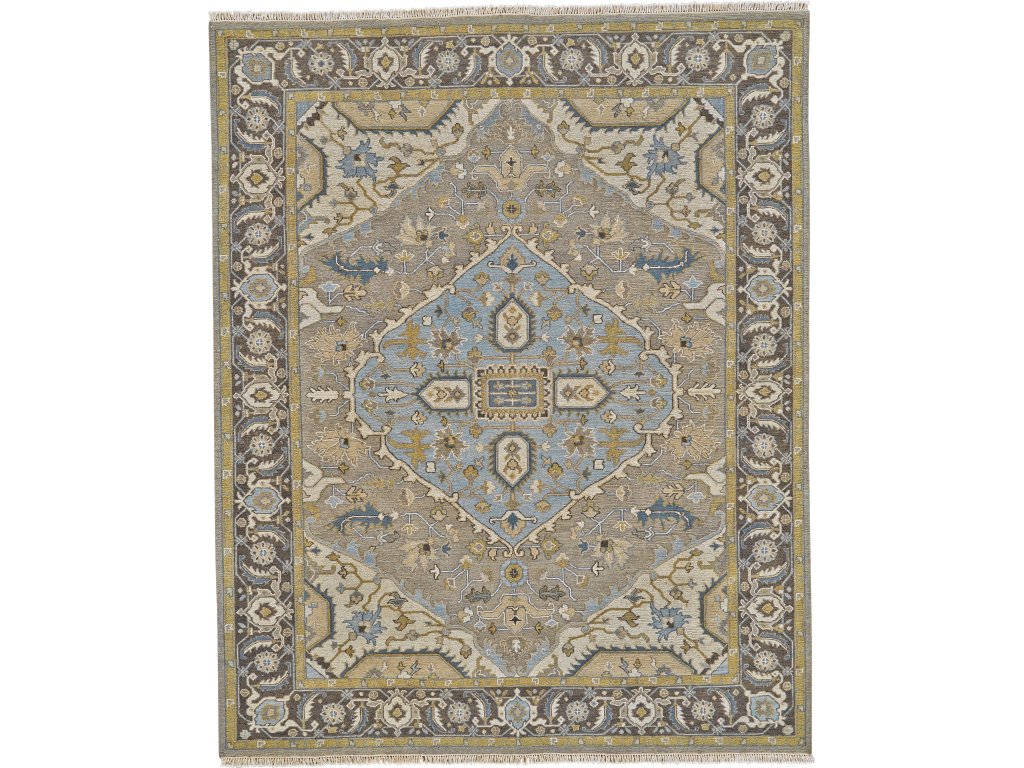 Goshen Traditional Medallion, Taupe/Tan/Blue, 5'-6" x 8'-6" Area Rug - main image