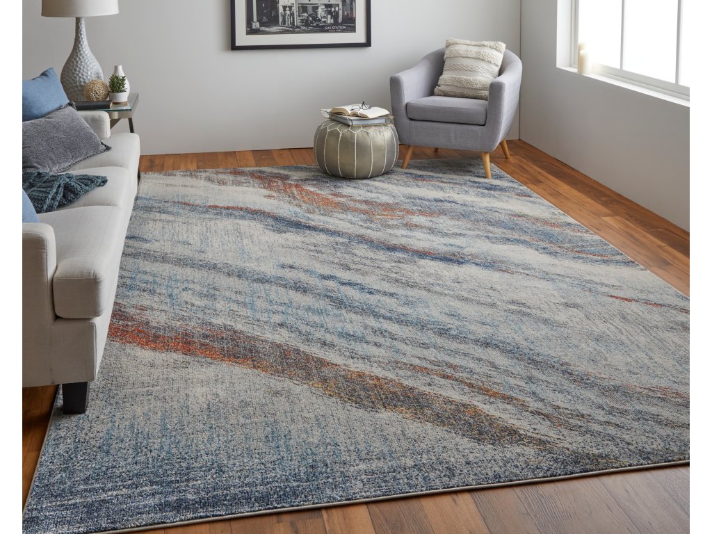 Edgemont Modern Abstract, Ivory/Orange/Blue, 10' x 14' Area Rug - image 2