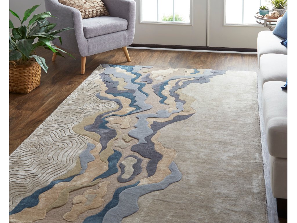 Serrano Transitional Abstract, Tan/Brown/Blue, 2' x 3' Accent Rug - image 2