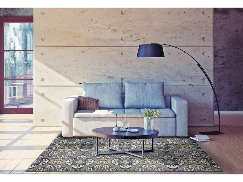 Bleecker Modern Damask, Ivory/Gray/Yellow, 10' x 13'-2" Area Rug - image 1