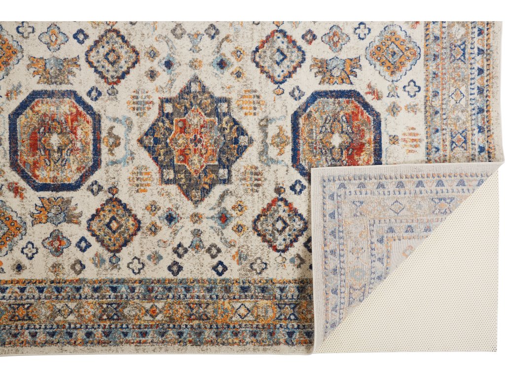 Bellini Transitional Medallion, Ivory/Orange/Blue, 7'-10" x 7'-10" Round Rug - image 3