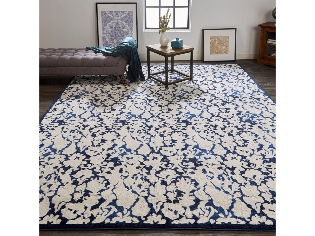 Remmy Transitional Abstract, Ivory/Blue, 10' x 13'-2" Area Rug - image 1