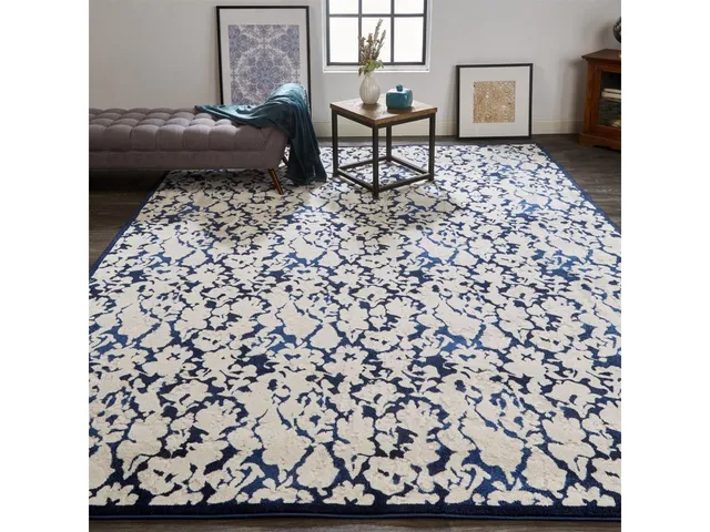 Remmy Transitional Abstract, Ivory/Blue, 10' x 13'-2" Area Rug - Alternative View