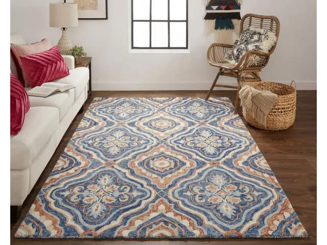 Rhett Transitional Medallion, Blue/Orange/Ivory, 5' x 8' Area Rug - Alternative View