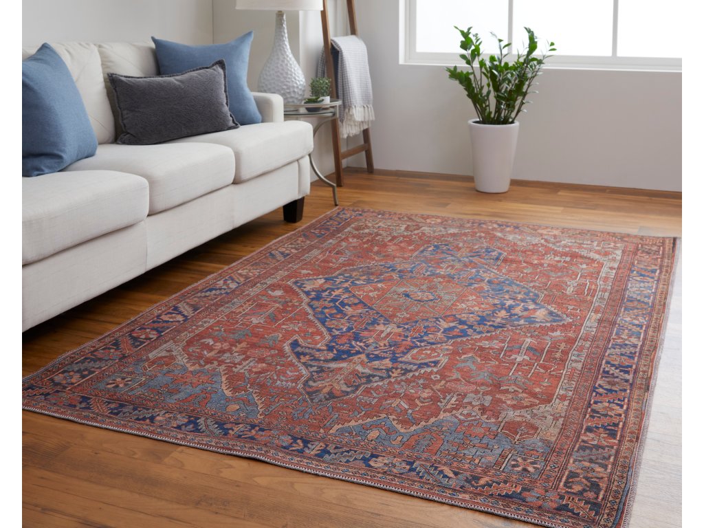 Rawlins Transitional Medallion, Red/Tan/Blue, 5'-3" x 7'-6" Area Rug - image 2