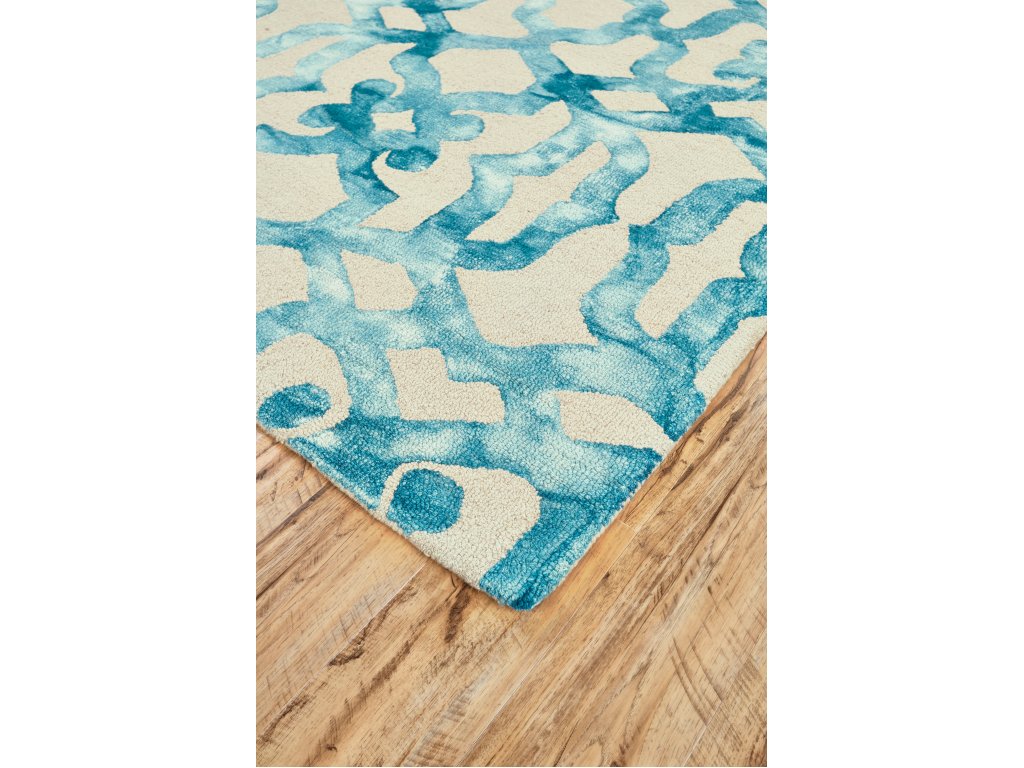 Lorrain Modern Trellis and Lattice, Ivory/Blue/Green, 2' x 3' Accent Rug - image 3