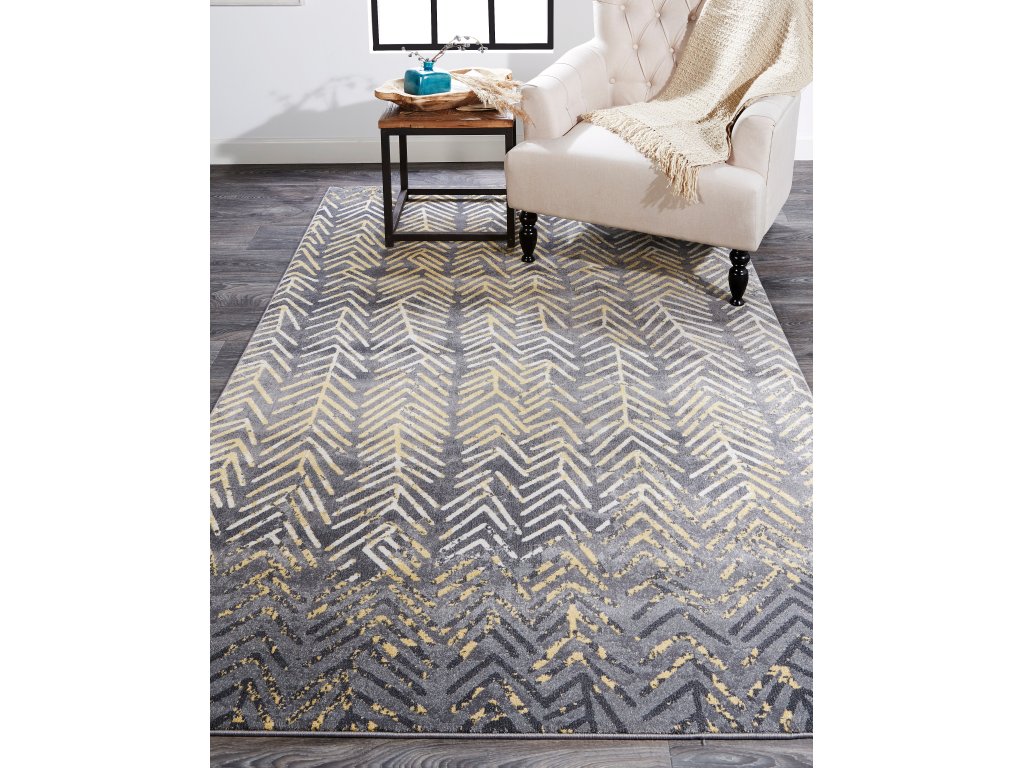 Bleecker Modern Chevron, Gray/Yellow/White, 8' x 8' Round Rug - image 3