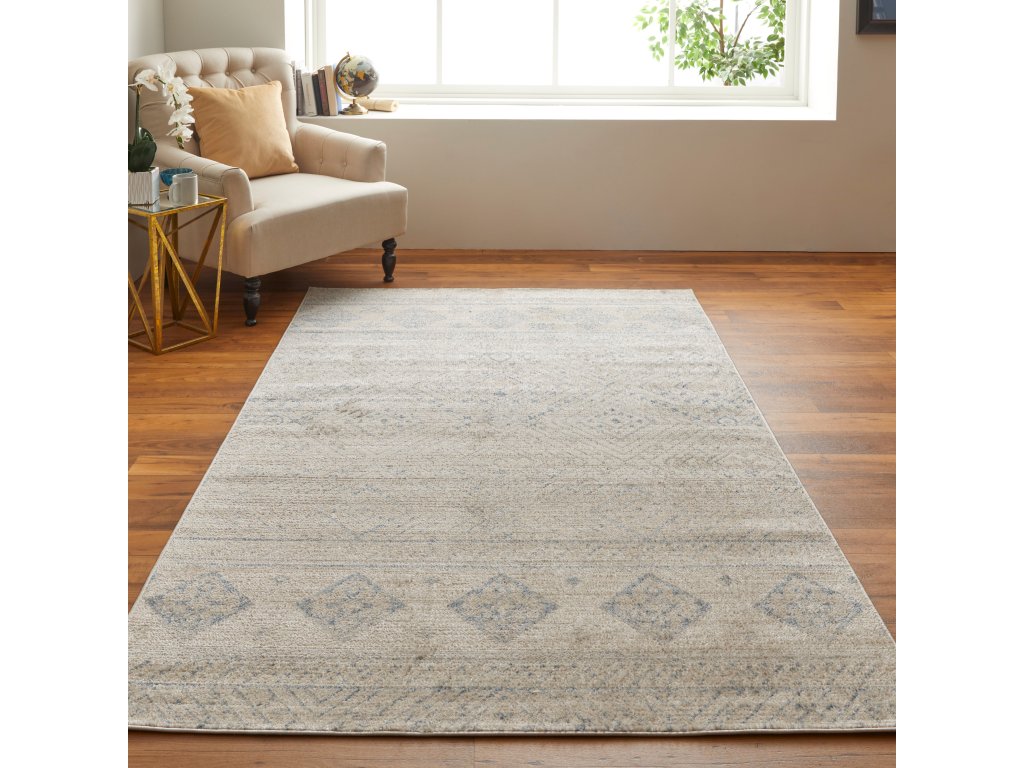 Camellia Transitional Geometric, Ivory/Blue, 4'-3" x 6'-3" Accent Rug - image 2