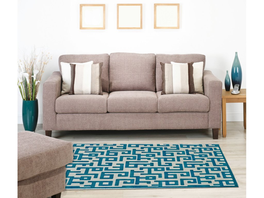 Harlow Modern Geometric, Ivory/Blue, 10' x 13'-2" Area Rug - image 1