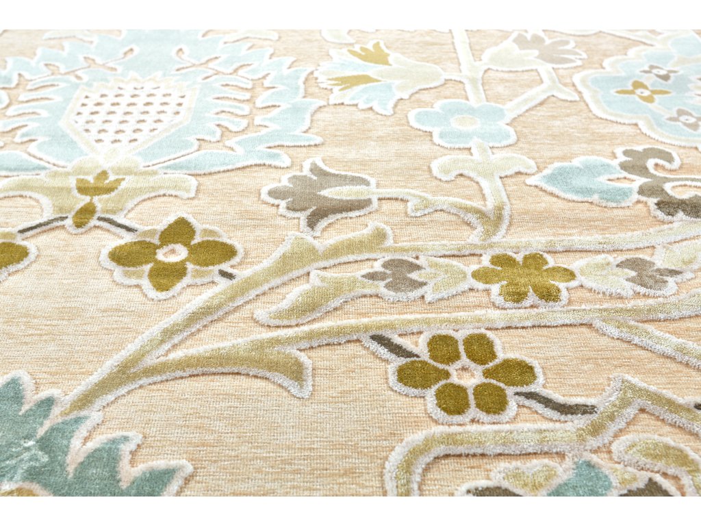 Saphir Mah Modern Floral and Botanical, Tan/Gray/Blue, 2'-6" x 8' Runner Rug - image 2
