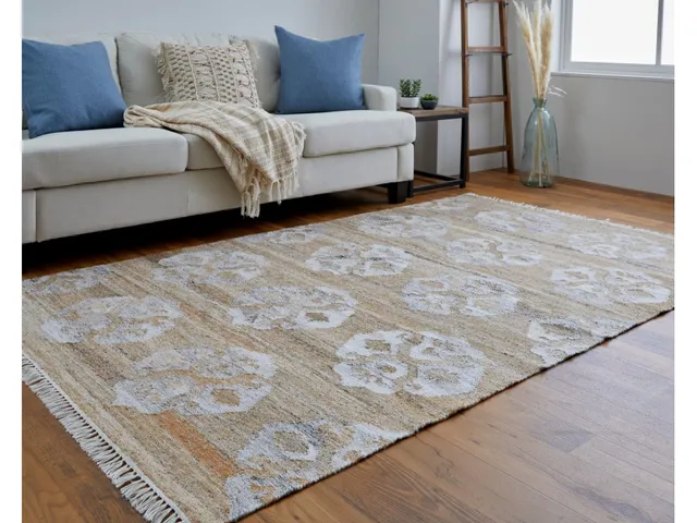 Beckett Transitional Damask, Tan/Ivory/Orange, 5' x 8' Area Rug - Alternative View