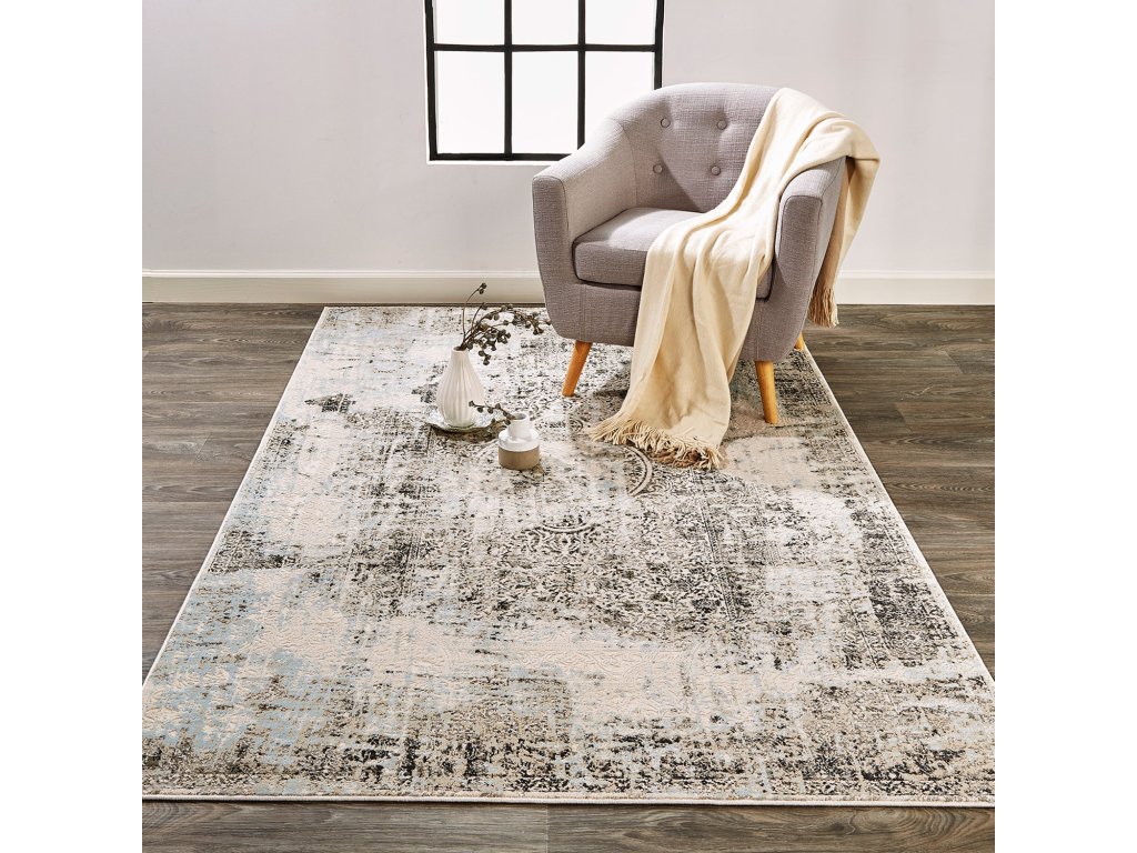 Prasad Modern Distressed, Gray/Blue/Ivory, 1'-8" x 2'-10" Accent Rug - image 2