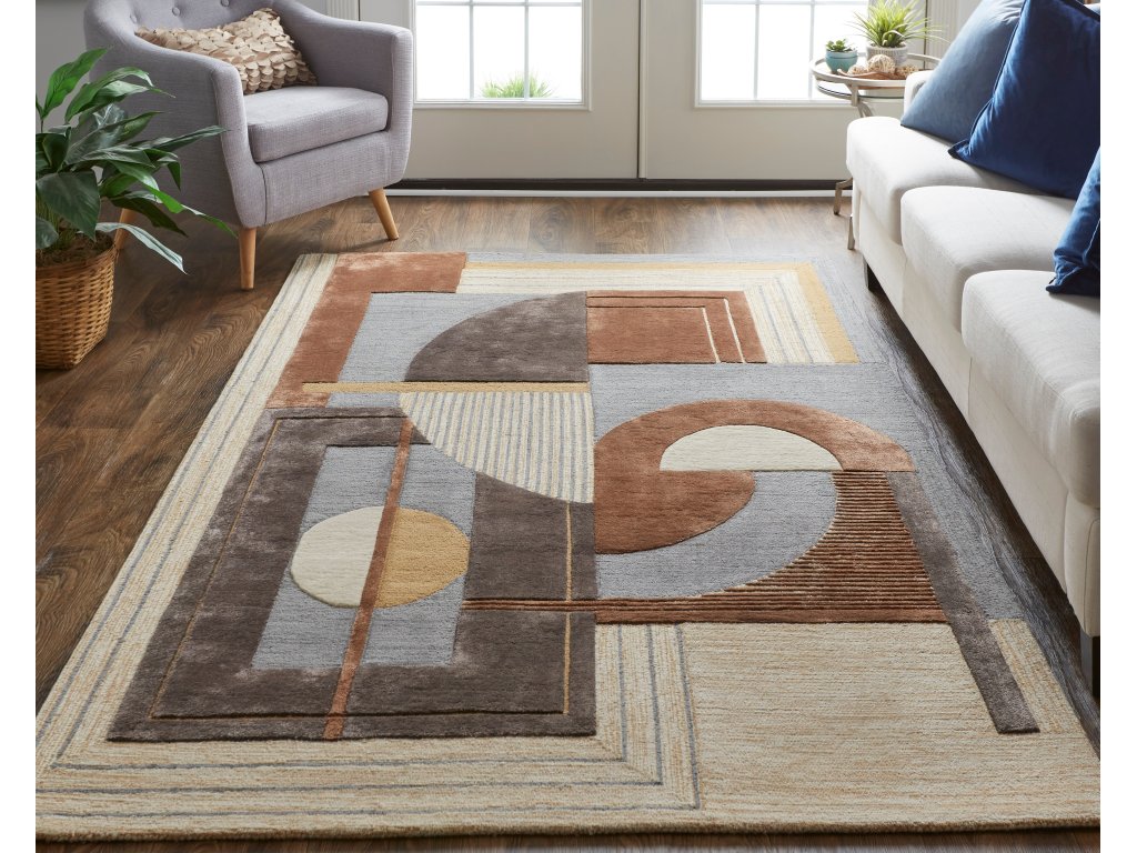 Nash Modern Geometric, Tan/Brown/Gray, 5' x 8' Area Rug - image 1