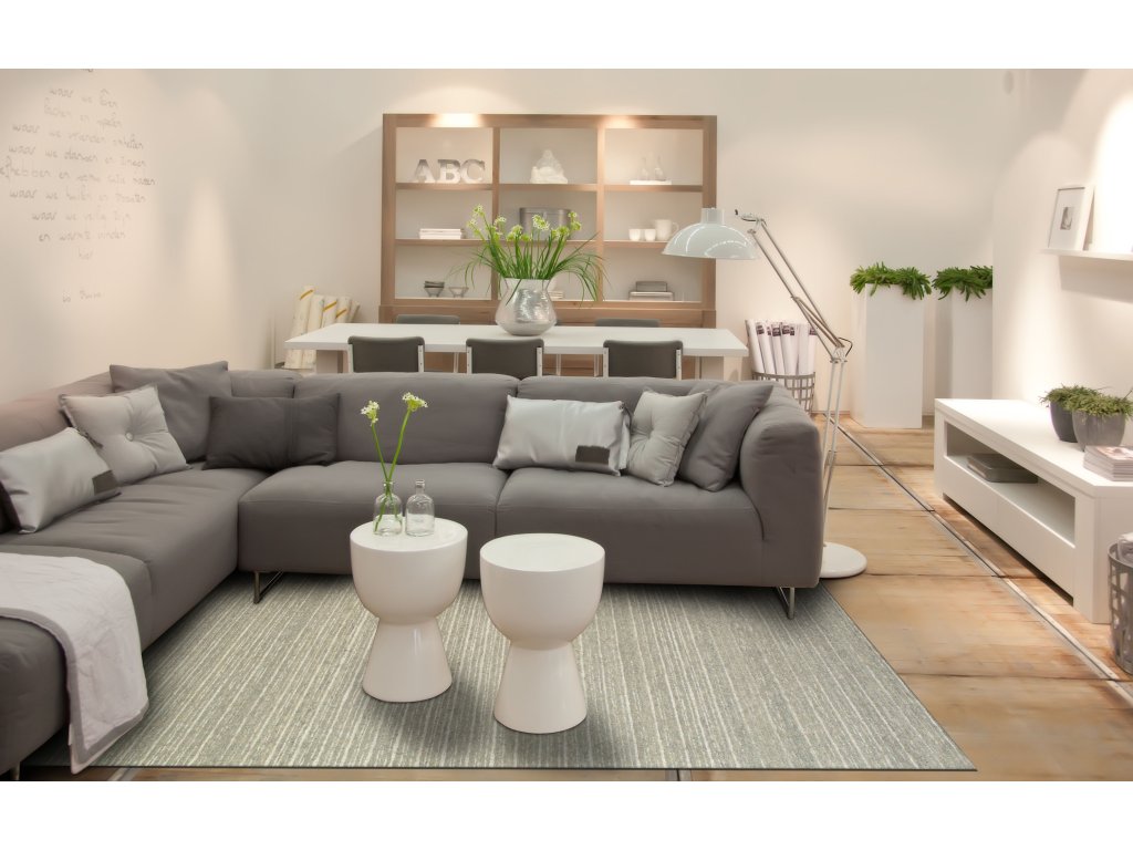 Morisco Transitional Stripes, Gray/Ivory, 5' x 8' Area Rug - image 1