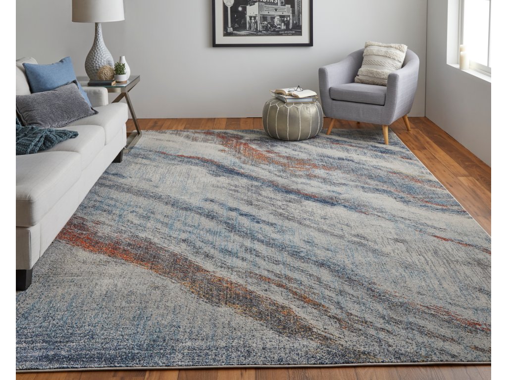 Edgemont Modern Abstract, Ivory/Orange/Blue, 10' x 14' Area Rug - image 1