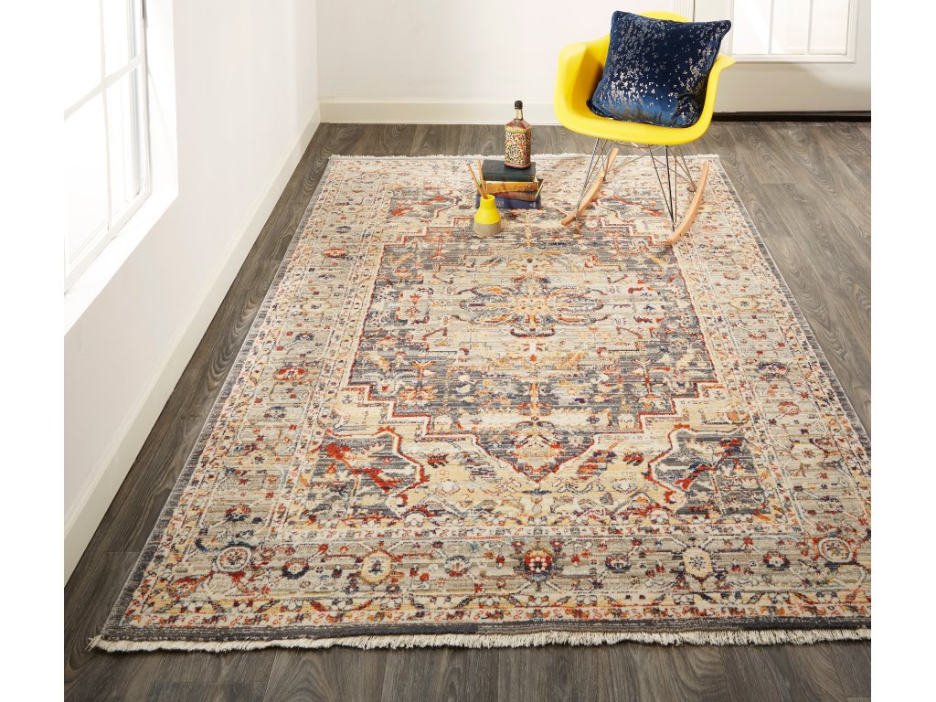 Wesley Transitional Medallion, Ivory/Gray/Red, 2' x 3' Accent Rug - image 1