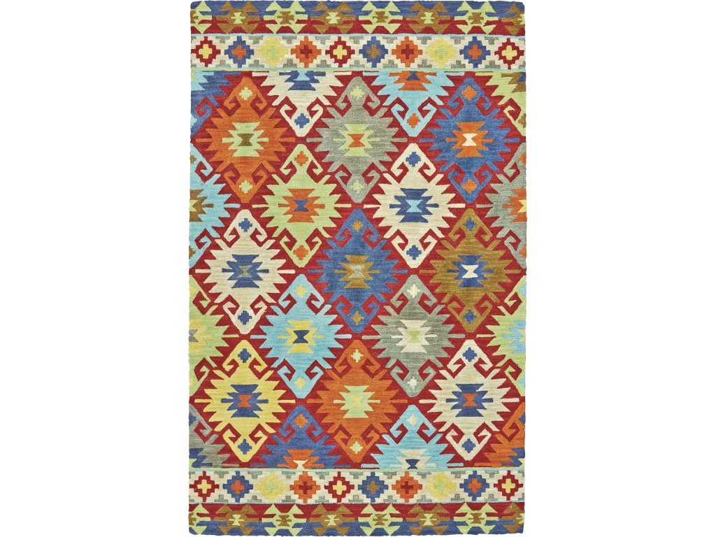 Liana Transitional Geometric, Red/Blue/Orange, 2' x 3' Accent Rug - main image
